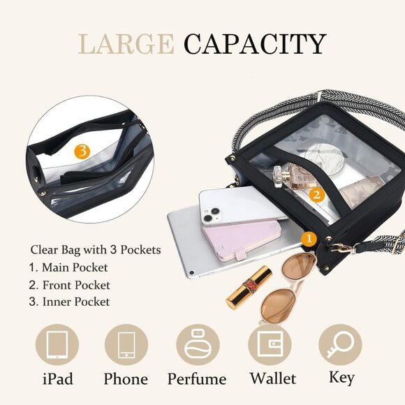Clear Stadium-Approved Crossbody Bag with Adjustable Guitar Strap, Waterproof PV - Picture 3 of 6